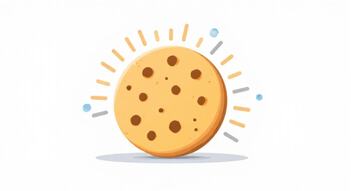 Illustration of a browser cookie icon, showing a small cookie with data bits around it, symbolizing digital information